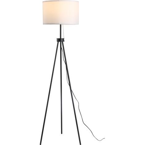Lampadaire sur pied avec abat-jour en polyester et coton, blanc, douille E27 pour salon ou chambre, ampoule non incluse. (1/4)