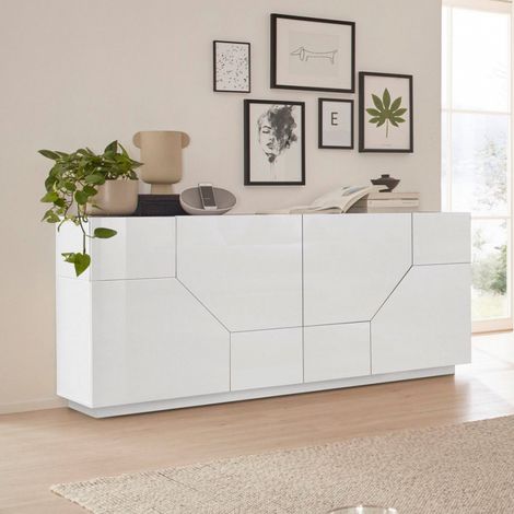 Madia 4 ante per Soggiorno Moderna 200x43x86cm - NEBULA - Colore: bianco laccato (1/5)