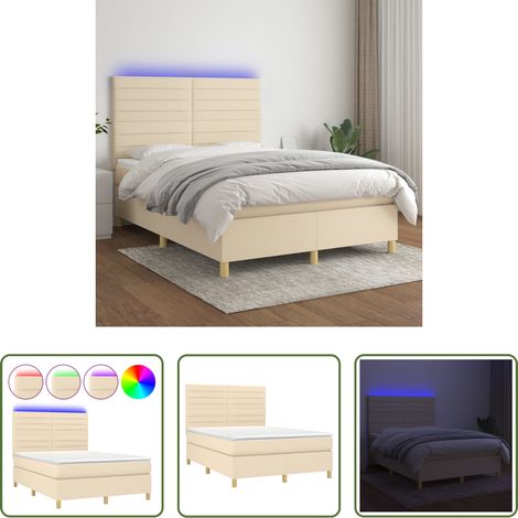 vidaXL LED-Streifen - Boxspringbett mit Matratze & LED Creme 140x200 cm Stoff (1/5)
