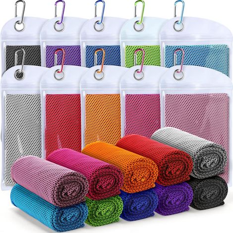 Lot de 10 serviettes rafraîchissantes colorées (10 pièces) – Serviettes rafraîchissantes rapides avec sac de rangement et mousqueton, pour le sport et les journées chaudes (1/5)