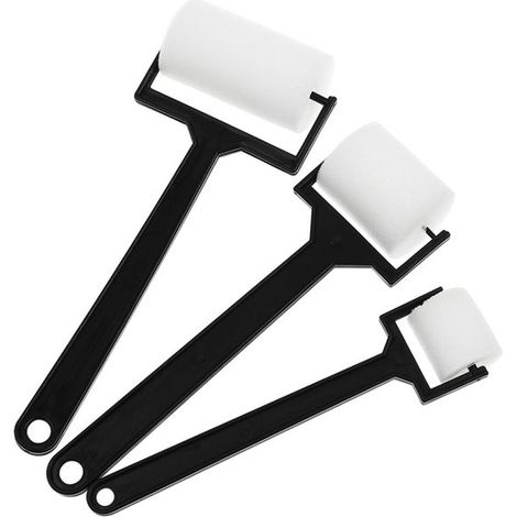 Lot de 3 pinceaux éponges de peinture DIY, tailles S, M et L, rouleaux en mousse avec manche long, pour peinture, dessin et activités créatives, blanc (1/5)