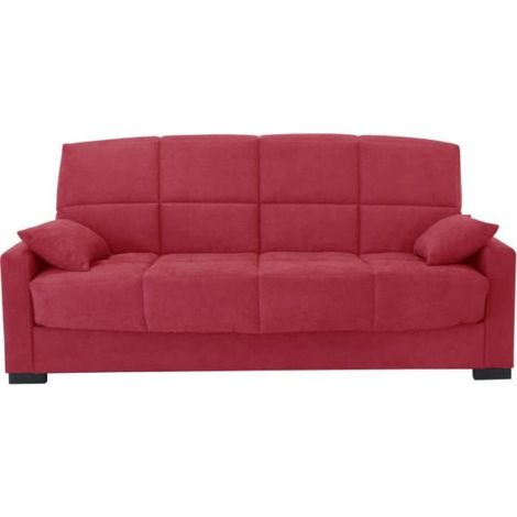 Clic clac 3 places MEGAN 14 - Tissu Soro rouge - Avec accoudoirs - Couchage 130x190 cm - L223 x P96 x H103 cm (1/4)