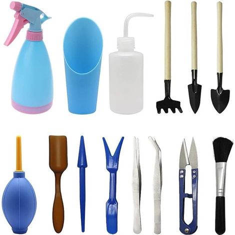 Kits d'outils de Jardinage, 14pcs Kit Succulente de Jardin Mini Outils de Jardin, Kit Outil de Jardinage avec Sécateur Ciseaux Mini Rateau Tondeuse à Bourgeon et à Feuilles (1/5)