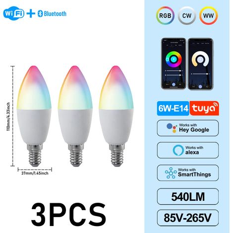 (3 unités, AC85-265V) Ampoules LED Graffiti 6W C37 E14, contrôlables par application, adaptées aux lustres en cristal (1/5)