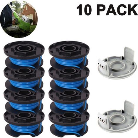 Bobine de rechange pour tondeuse Ryobi One+ – Lot de 10 pièces (8 bobines + 2 capuchons) – Nylon flexible 3,5m – Diamètre 0,2cm (1/5)