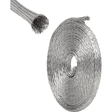 Manchon Tressé 10m Largeur 4mm Câble Acier Inoxydable Gainage Blindage Sangle de Mise à Terre Protection Maille Métallique Plate Flexible Extensible Ruban pour Protéger Câble (1/5)