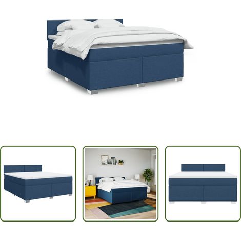 vidaXL Surmatelas -  Sommier à lattes de lit avec matelas Bleu 180x200 cm Tissu (1/5)