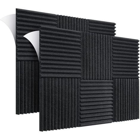 Panneaux acoustiques en mousse 30 x 30 x 2,5 cm, lot de 12, autocollants et ignifuges, pour podcasts et studios. (1/5)