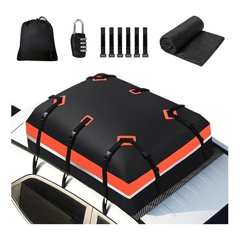 Car Roof Bag, Vehicle Roof Bag for All Cars with/without Luggage Rack with Non-Slip Mat, 6 Door Hooks, Storage Bag (585L/21 Cubic Feet) (1/5)