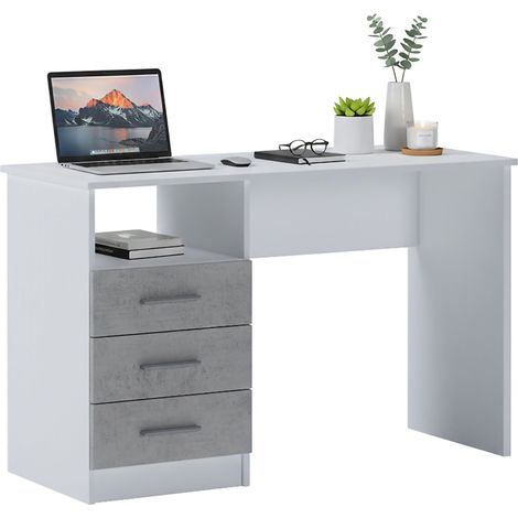 Dmora - Schreibtisch Egeo, Mehrzweckschreibtisch, Bürotisch für PC, Eckschreibtisch, 120x48h75 cm, Weiß und Zement
