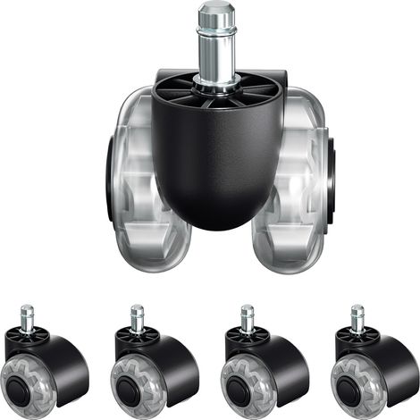 Wolketon Juego de 5 ruedas para sillas de oficina 11 mm x 22 mm,Ruedas para suelos duros hasta 125 kg,Fácil instalación sin herramientas