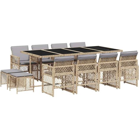 Maison Exclusive - 13-tlg. Garten-Essgruppe mit Kissen Beige Poly
