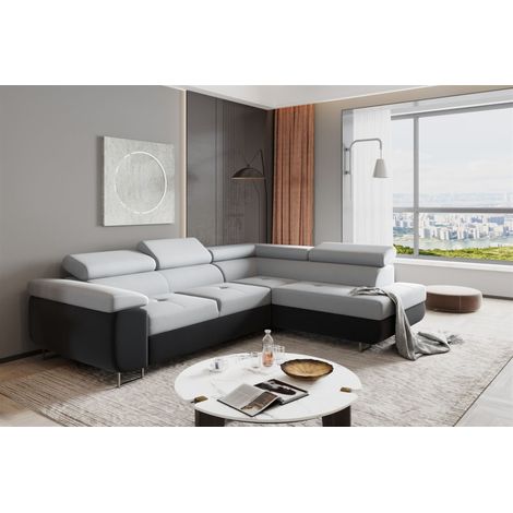 Ecksofa Sofa JADE Stoff Monolith Anthrazit / Hellgrau mit Schlaffunktion Ottomane Rechts (1/2)