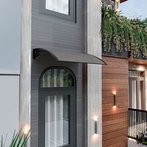 Pensilina Per Copertura In Policarbonato Alveolare Tettoia Modulabile Per Esterno Per Porte Balcone Finestre Elegante E Resistente Colore Nero E Fumè - Misura: 80 x 100 cm (1/5)