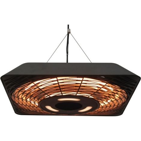 Chauffage radiant de plafond 800W/1200W/2000W, 5 modes de chauffage, IP45, chauffage électrique de terrasse avec télécommande, aluminium, verre, noir, 45x45x10cm. Livraison sur site. (1/5)