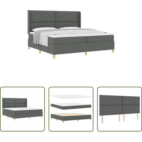 Matelas ferme -  Lit à ressorts avec matelas Gris foncé 200 x 200 cm tissu (1/5)