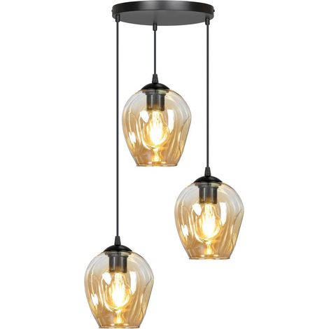 Lampadario 3 Luci Istar Base Tonda In Acciaio Nero E Vetri Ambra (1/5)