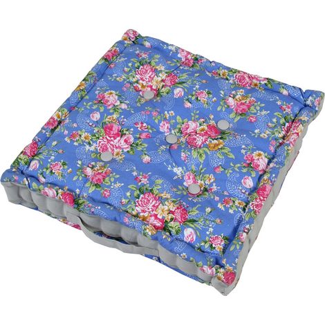 HOMESCAPES Blue Roses Cotton Floor Cushion - Blue