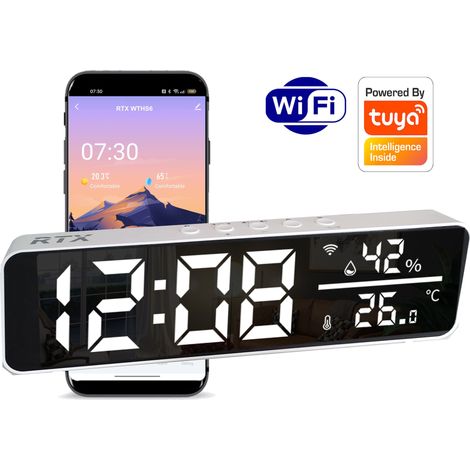 Sensor de temperatura y humedad con reloj LED grande RTX, WiFi, Tuya (1/5)