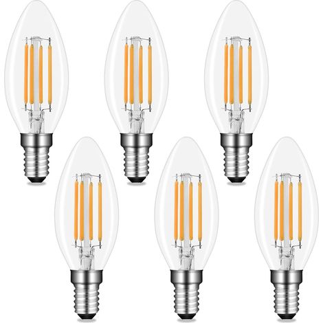 Ampulle LED E14 C35 4W Blanc Froid 6000K, 400LM, AC 230V, Äquivalent E14 40W Glühlampe, Ampulle Bougie LED Petit Culot E14 für Eclairage Décoratif, nicht dimmbar, Packung mit 6 Stück (1/5)