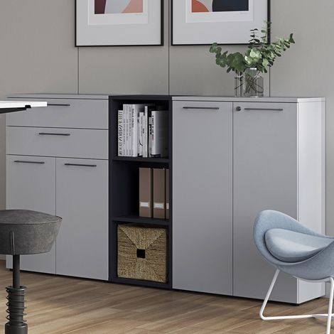 Arbeitszimmer Büroschrank Set AURAY-01 abschließbar in Lichtgrau/Graphit, BxHxT: ca. 205x120x40 cm (1/5)