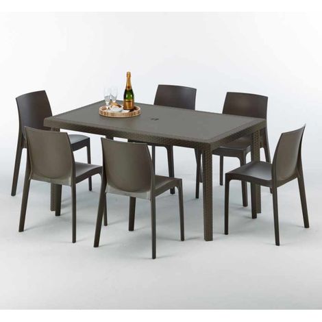 Tavolo Rettangolare Marrone 150x90 cm con 6 Sedie Colorate Focus