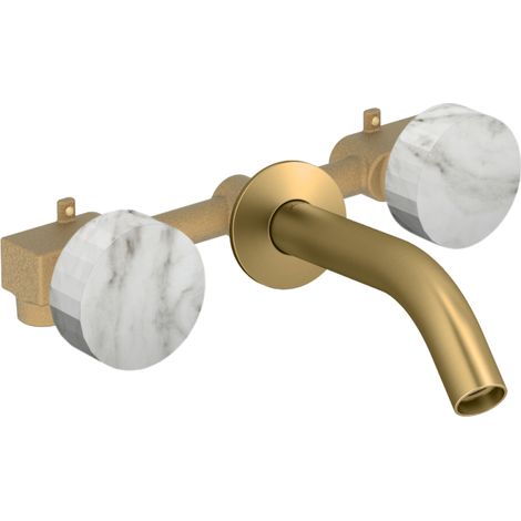 Mezclador de lavabo empotrado Grands Boulevards de 3 orificios JACOB DELAFON en cautivador mármol y latón cepillado