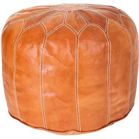 pouf en cuir marron clair style marocain pour salon cosy - marron clair cuir artisanal (1/5)