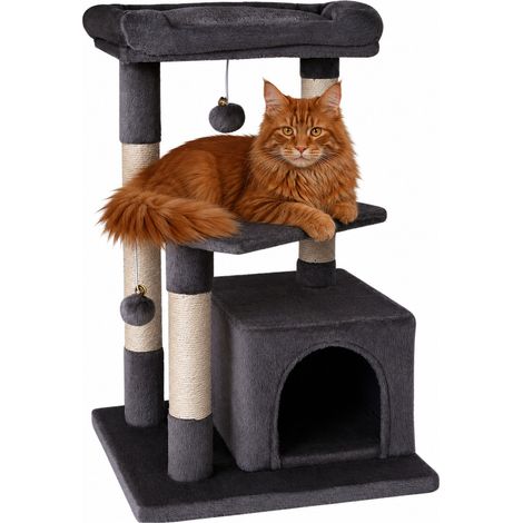 lionto Katzenkratzbaum 75 cm mit Höhle, Liegebett & Sisalfläche, kompakt & stabil, ideal für Spiel, Ruhe & Krallenpflege, dunkelgrau (1/5)