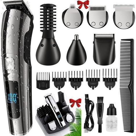 Tondeuse à Cheveux Homme 11 en 1, Tondeuse Barbe Professionnelle 8900 tr/min, USB, Écran LCD, IPX6, Tondeuse Corps et Nez (1/5)
