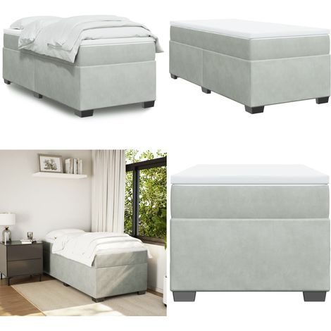 Sommier à lattes de lit et matelas Gris clair 100x200cm Velours - Lit Double - Lit Avec Sommier - Matelas À Ressorts Ensachés - Lit Velours - Literie - Home & Living (1/5)