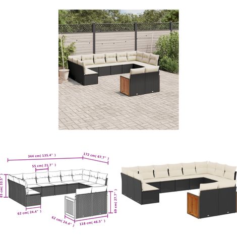 Salon de jardin 12 pcs avec coussins noir résine tressée - Ensemble Salon De Jardin - Meuble De Jardin - Salon Extérieur - Résine Tressée - Rotin Synthétique - Home & Living (1/3)