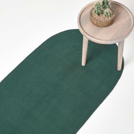 HOMESCAPES Tapis de couloir tissé à plat en coton Vert anglais, 66 x 200 cm