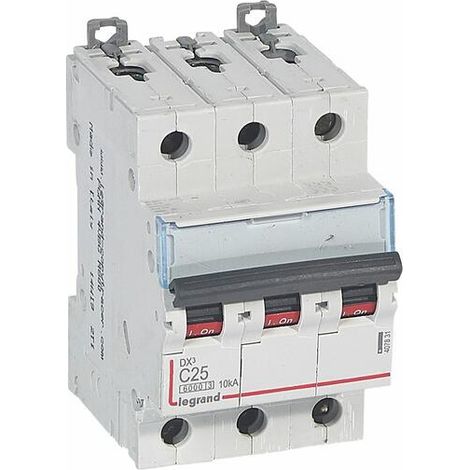 Disjoncteur DX³6000 10kA arrivée haute et départ bas à vis 3P 400V - 25A - courbe C - pour peigne HX³ traditionnel - LEGRAND