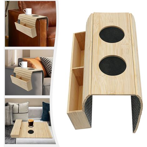 Canapé en bambou Accoudoir Plateau Support de boisson Snack Table de service Fauteuil Plateau (1/5)