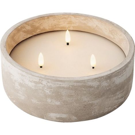 Bougie LED/bougie pilier - 3 mèches - gris béton - D20 x H8 cm - pour usage extérieur (1/4)