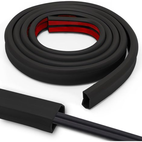 Goulotte Passe câble Sol PVC Flexible autocollante 6m 25 mm x 14 mm, Noir (1/5)