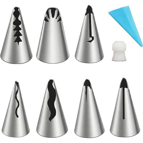 Douilles à Pâtisserie Inox avec Poche à Douille et Connecteur, Kit de Décoration pour Gâteaux et Cupcakes, 7 Embouts, Ensemble de 9 Pièces pour Glaçage Maison (1/5)