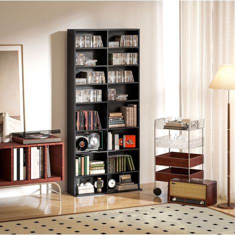 Étagère CD/DVD noire pour 640 CD et 360 DVD, 18 compartiments et 14 étagères réglables, 175x78,5x24 cm (1/5)