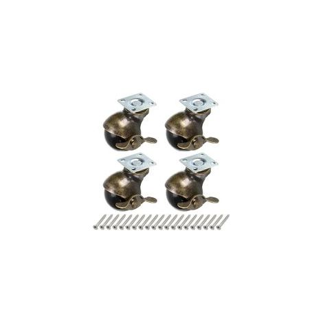 4 Pcs Roulettes pivotantes à plaques, 40 mm roulettes pour meubles avec freins, roulettes à billes antiques, remplacement pour meubles, commodes, coffres de stockage, tables basses