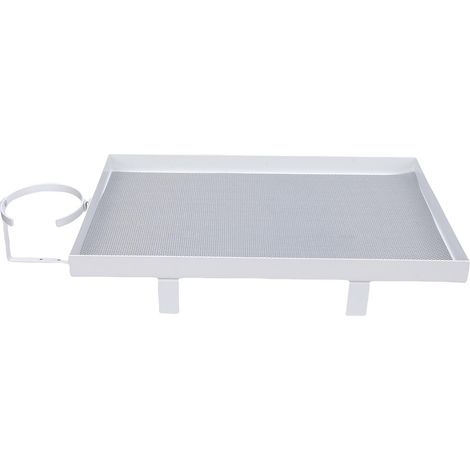 Tablette de chevet avec porte-gobelet, plateau en acier au carbone pour lit superposé, fixation par pinces et crochets, idéale pour les chambres d'étudiants (blanche). (1/5)