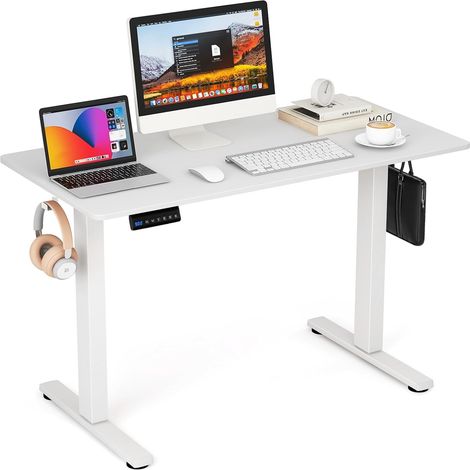 COSTWAY Scrivania Regolabile in Altezza, Scrivania con 3 Impostazioni di Altezza Memorizzabili, 2 Ganci e Gestione dei Cavi, Scrivania da Ufficio e Casa, 120 x 60 x 73-122 cm (Bianco) (1/5)