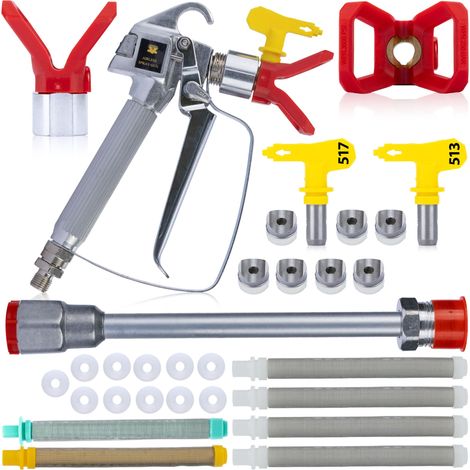 Rosfix Pistolet à Peinture pour Compresseur + 2 Buses, 517 – Jet 25 cm, 0,009" Pour Latex, Époxy, Ignifuges (1/5)