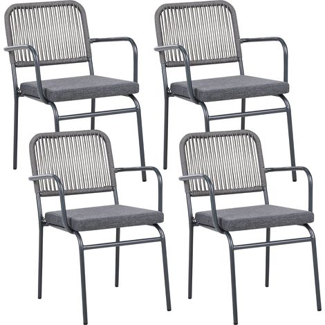 Set mit 4 Stühlen und Sitzkissen TACENO Metall Grau