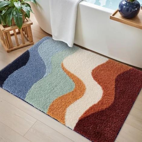 Bath mat 50 x 80 cm, non-slip and absorbent, machine washable, soft and comfortable for shower and bathtub, multicoloured