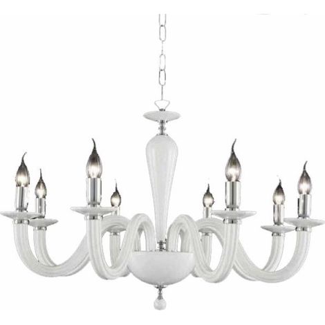Lampada a sospensione D82 cm RAVEL 8 luci in vetro lavorato a mano BIANCO (1/2)