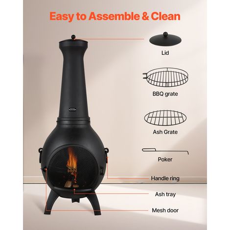 Cheminée Extérieur, 559 mm, Poêle à Bois Sphérique en Aluminium Robuste pour Barbecue et Réchauffer, avec Grille, Couvercle de Chem… (1/5)