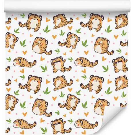 Papier peint Tigres Blanc et Beige pour Salon et Chambre 50x1000 cm (1/5)