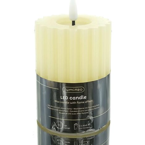 LED-Wachskerze mit geprägter Oberfläche, Ø7,5x12,3cm LUMINEO – Beige (1/4)