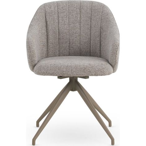 Set de 4 sillones giratorios tapizados en chenilla color beige y patas de metal color negro (1/4)
